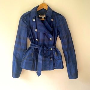 Burberry London authentic blue/black checked short wind/rain jacket. Size USA 2
